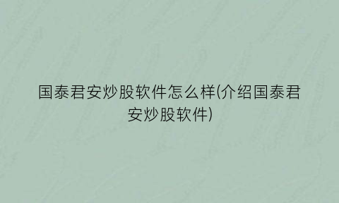 国泰君安炒股软件怎么样(介绍国泰君安炒股软件)