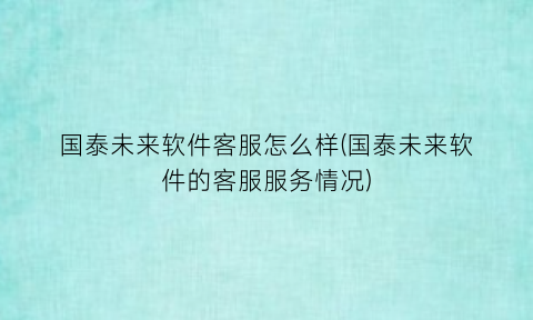 国泰未来软件客服怎么样(国泰未来软件的客服服务情况)