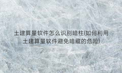 土建算量软件怎么识别暗柱(如何利用土建算量软件避免暗藏的危险)