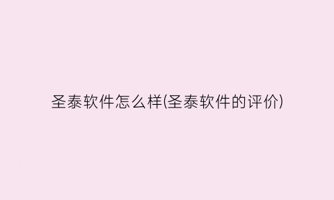 “圣泰软件怎么样(圣泰软件的评价)
