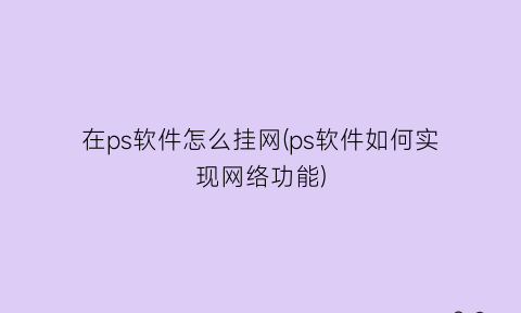 在ps软件怎么挂网(ps软件如何实现网络功能)