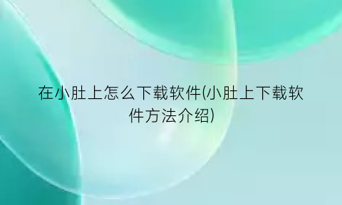 “在小肚上怎么下载软件(小肚上下载软件方法介绍)