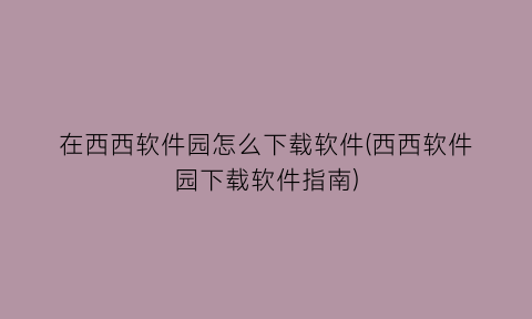 在西西软件园怎么下载软件(西西软件园下载软件指南)