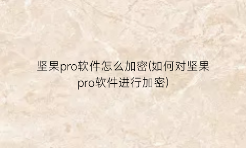 “坚果pro软件怎么加密(如何对坚果pro软件进行加密)