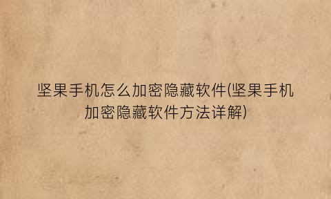 “坚果手机怎么加密隐藏软件(坚果手机加密隐藏软件方法详解)