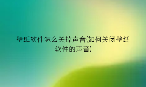 壁纸软件怎么关掉声音(如何关闭壁纸软件的声音)