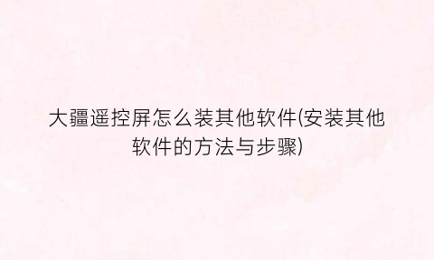“大疆遥控屏怎么装其他软件(安装其他软件的方法与步骤)
