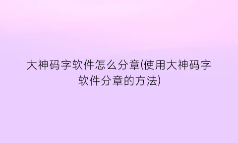 大神码字软件怎么分章(使用大神码字软件分章的方法)