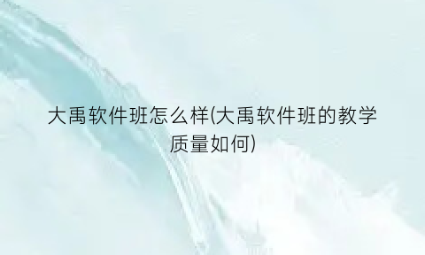 大禹软件班怎么样(大禹软件班的教学质量如何)