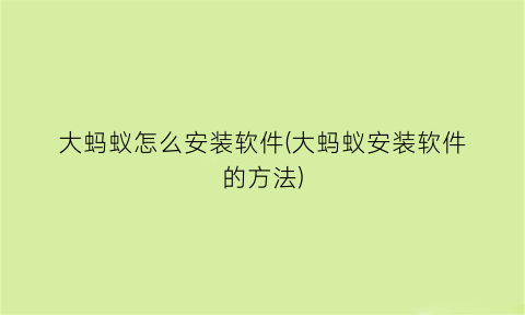 “大蚂蚁怎么安装软件(大蚂蚁安装软件的方法)