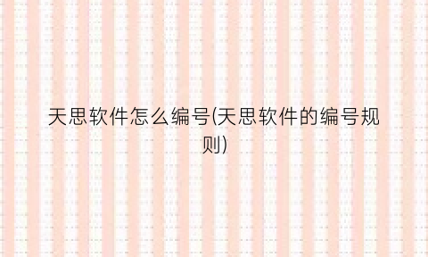 “天思软件怎么编号(天思软件的编号规则)