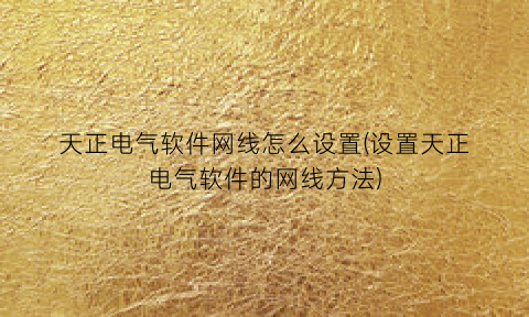 “天正电气软件网线怎么设置(设置天正电气软件的网线方法)