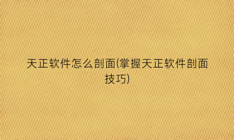 “天正软件怎么剖面(掌握天正软件剖面技巧)