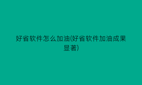“好省软件怎么加油(好省软件加油成果显著)