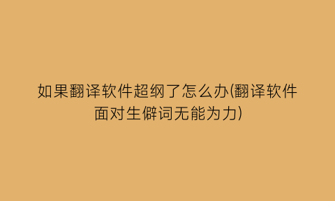 如果翻译软件超纲了怎么办(翻译软件面对生僻词无能为力)