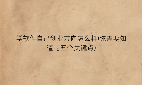 学软件自己创业方向怎么样(你需要知道的五个关键点)