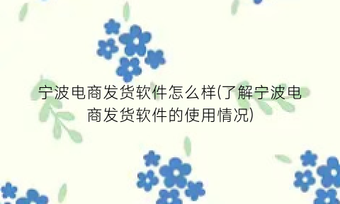 宁波电商发货软件怎么样(了解宁波电商发货软件的使用情况)