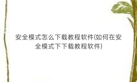 “安全模式怎么下载教程软件(如何在安全模式下下载教程软件)