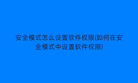 “安全模式怎么设置软件权限(如何在安全模式中设置软件权限)