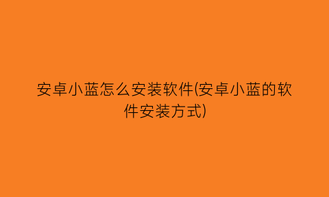 安卓小蓝怎么安装软件(安卓小蓝的软件安装方式)