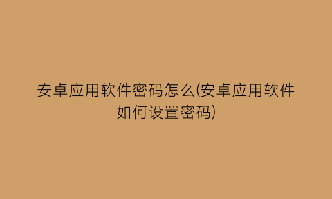 安卓应用软件密码怎么(安卓应用软件如何设置密码)