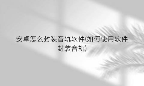 安卓怎么封装音轨软件(如何使用软件封装音轨)