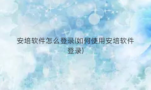 安培软件怎么登录(如何使用安培软件登录)