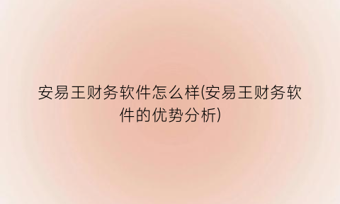 安易王财务软件怎么样(安易王财务软件的优势分析)