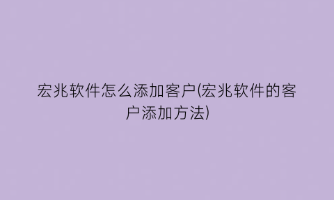 “宏兆软件怎么添加客户(宏兆软件的客户添加方法)