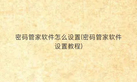 “密码管家软件怎么设置(密码管家软件设置教程)