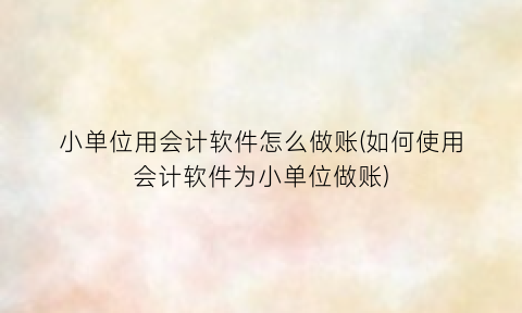 “小单位用会计软件怎么做账(如何使用会计软件为小单位做账)
