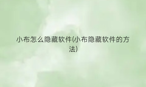 小布怎么隐藏软件(小布隐藏软件的方法)