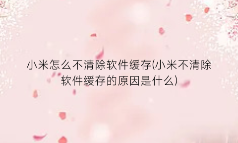 “小米怎么不清除软件缓存(小米不清除软件缓存的原因是什么)