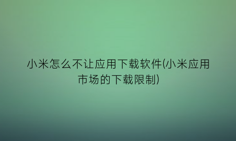 小米怎么不让应用下载软件(小米应用市场的下载限制)