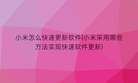 小米怎么快速更新软件(小米采用哪些方法实现快速软件更新)