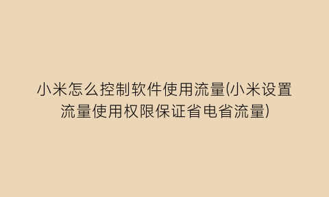 小米怎么控制软件使用流量(小米设置流量使用权限保证省电省流量)