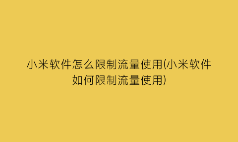 小米软件怎么限制流量使用(小米软件如何限制流量使用)