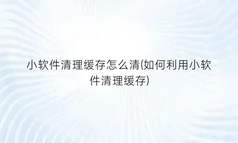 小软件清理缓存怎么清(如何利用小软件清理缓存)