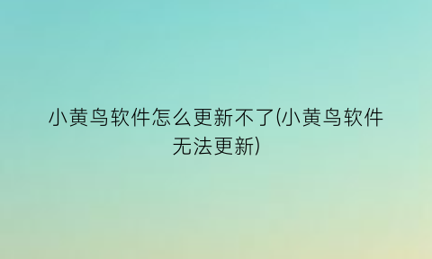 小黄鸟软件怎么更新不了(小黄鸟软件无法更新)