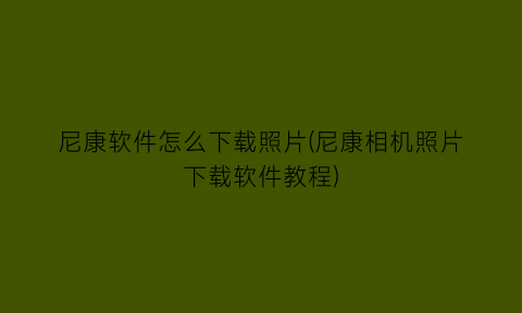 尼康软件怎么下载照片(尼康相机照片下载软件教程)