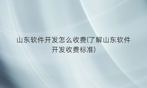 山东软件开发怎么收费(了解山东软件开发收费标准)