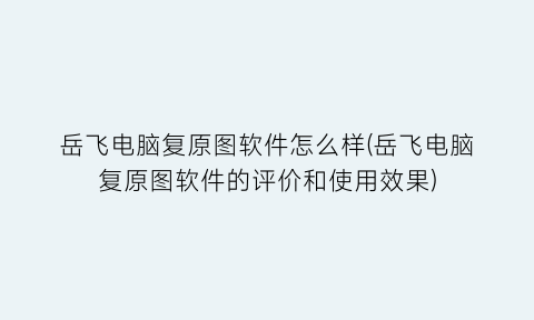 “岳飞电脑复原图软件怎么样(岳飞电脑复原图软件的评价和使用效果)
