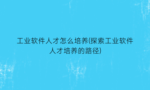 工业软件人才怎么培养(探索工业软件人才培养的路径)