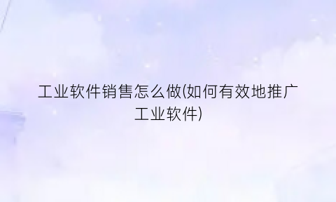 “工业软件销售怎么做(如何有效地推广工业软件)
