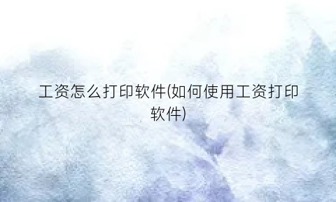 工资怎么打印软件(如何使用工资打印软件)