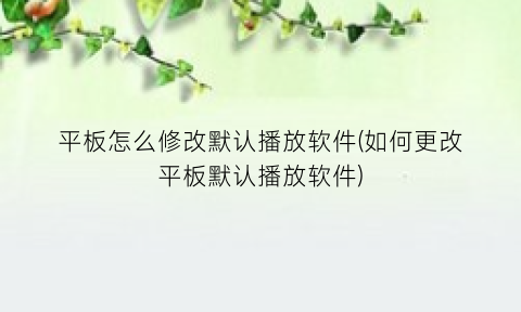 平板怎么修改默认播放软件(如何更改平板默认播放软件)