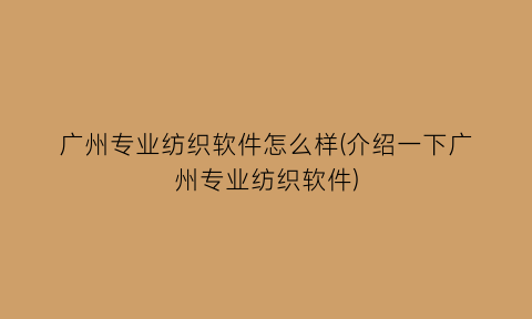 广州专业纺织软件怎么样(介绍一下广州专业纺织软件)