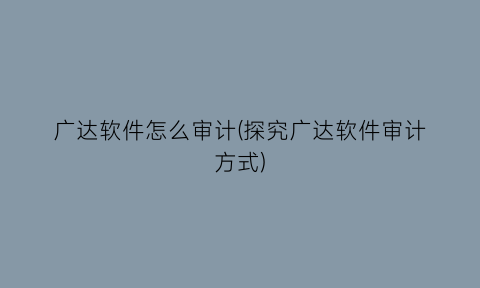 “广达软件怎么审计(探究广达软件审计方式)