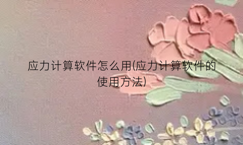 应力计算软件怎么用(应力计算软件的使用方法)