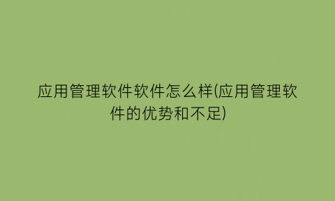 “应用管理软件软件怎么样(应用管理软件的优势和不足)